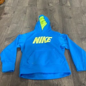 Nike blue and neon yellow/green sweatshirt with hoodie